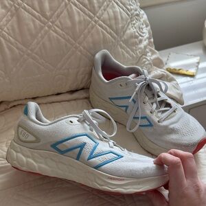 New Balance Women’s Fresh Foam 680 V8 Running Shoes White Blue and Orange